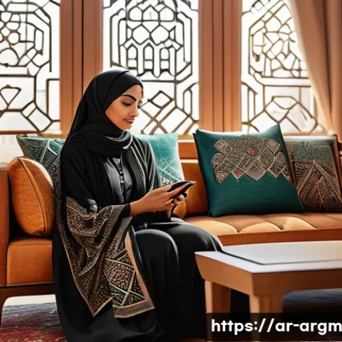 Home 31 증강현실 기반의 광고 캠페인 분석 - A modern Middle Eastern woman in stylish modest fashion using a smartphone to interact with augmente...