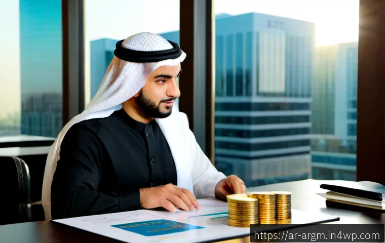 Home 17 증강현실을 통한 자산 관리 사례 - Photorealistic Arab financial advisor in modest professional attire using a transparent augmented re...